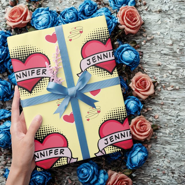 Anpassningsbar tecknad bok gult hjärtgåvor från  v presentpapper (Skapare uppladdad)