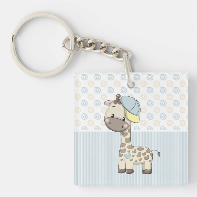Anpassningsbar Tecknad Pojke Giraffe Keychain (Framsidan)