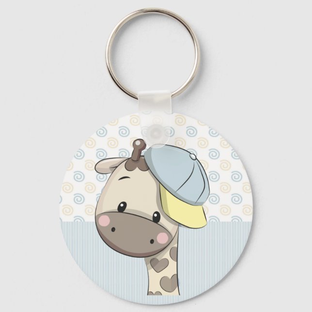 Anpassningsbar Tecknad Pojke Giraffe Keychain Nyckelring (Framsida)