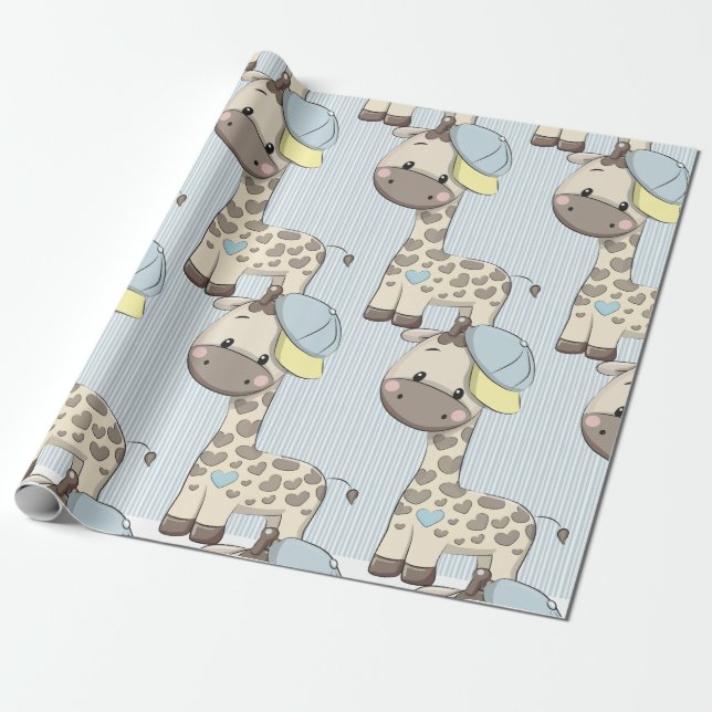 Anpassningsbar Tecknad Pojke Giraffe Wrapping Papp Presentpapper (Utrullad)