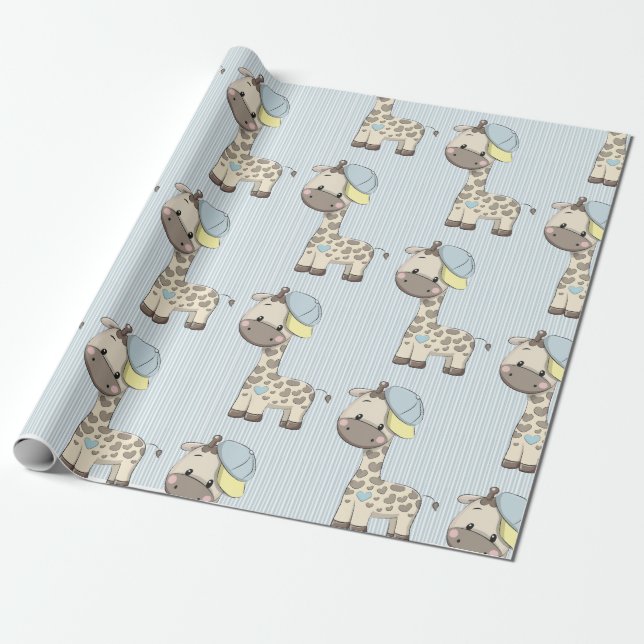 Anpassningsbar Tecknad Pojke Giraffe Wrapping Papp Presentpapper (Utrullad)