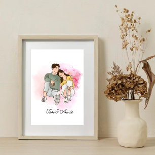 Anpassningsbar tecknad Valentines day-gåva för par Poster