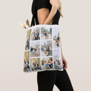Anpassningsbar Ten Photo Collage Tote Bag Tygkasse
