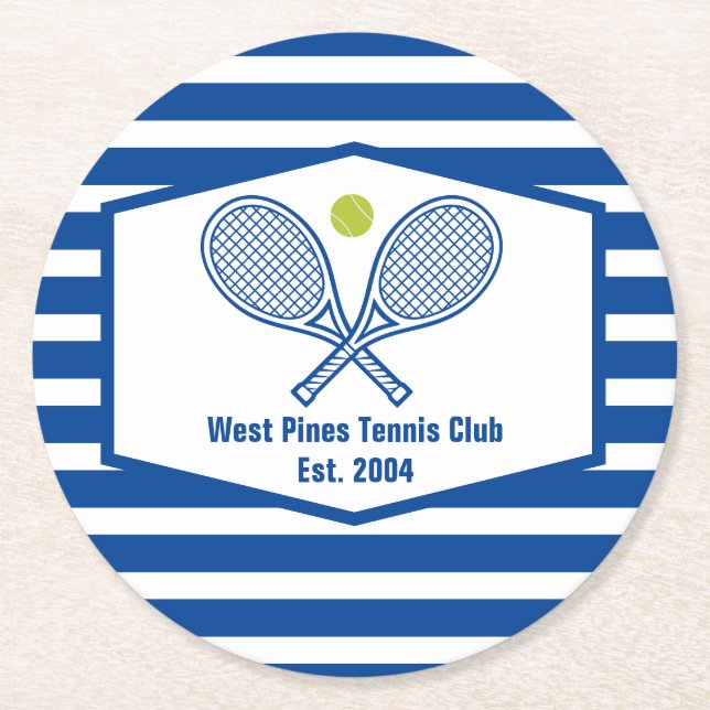 Anpassningsbar Tennis Land Klubb Blue Stripe Underlägg Papper Rund (Framsidan)