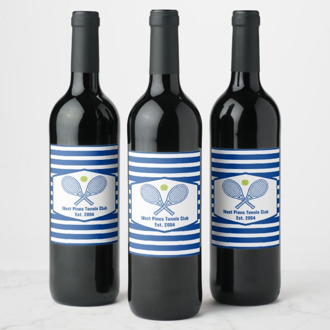 Anpassningsbar Tennis Land Klubb Blue Stripe Vinflaska Etikett (Flaskor)