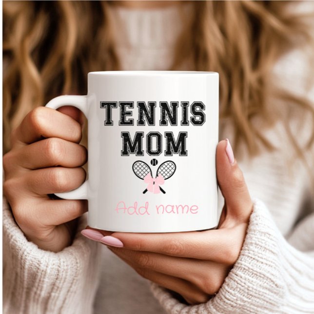 Anpassningsbar Tennis Mamma med Rosa Bow & Rackets Kaffemugg (Skapare uppladdad)
