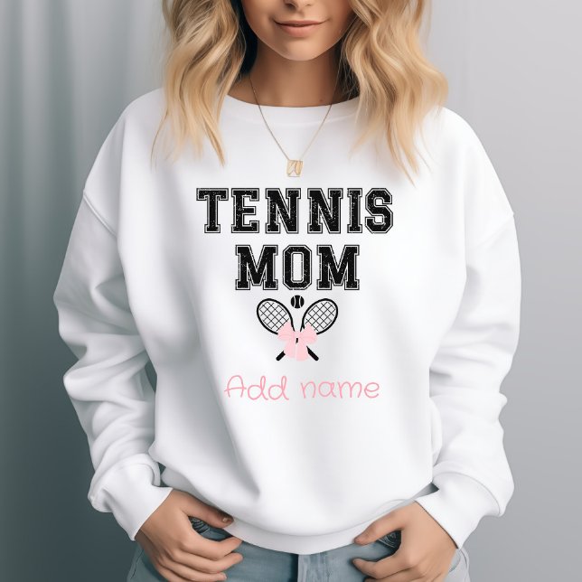 Anpassningsbar Tennis Mamma med Rosa Bow & Rackets T Shirt (Skapare uppladdad)