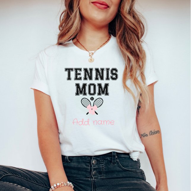 Anpassningsbar Tennis Mamma T-Shirt med Rosa Bow & (Skapare uppladdad)