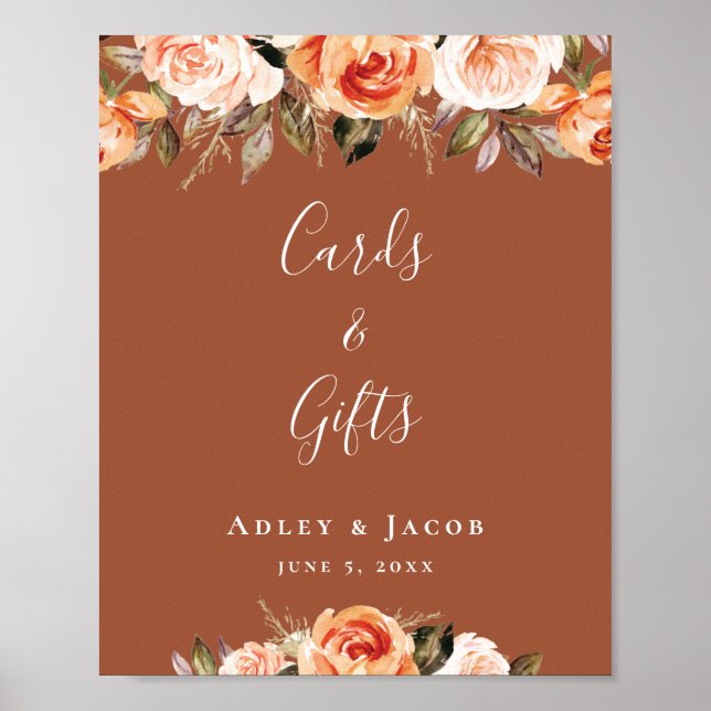 Anpassningsbar Terracotta Boho Blommigt Bröllop Si Poster (Framsidan)
