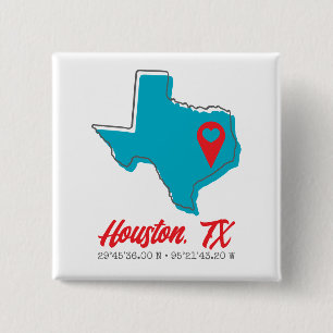 Anpassningsbar Texas Heart Karta Marker City Coord Knapp
