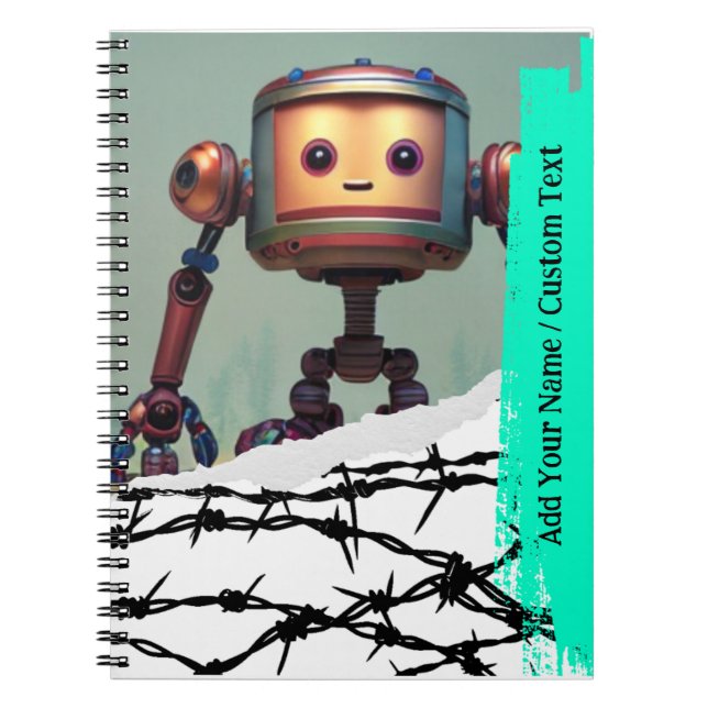 ANPASSNINGSBAR TEXT - AI-bild - Cute Robot Noteboo Anteckningsbok (Framsidan)