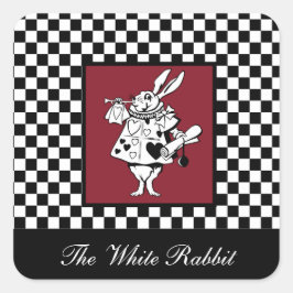 Anpassningsbar Text Alice i Wonderland White Rabbi Fyrkantigt Klistermärke