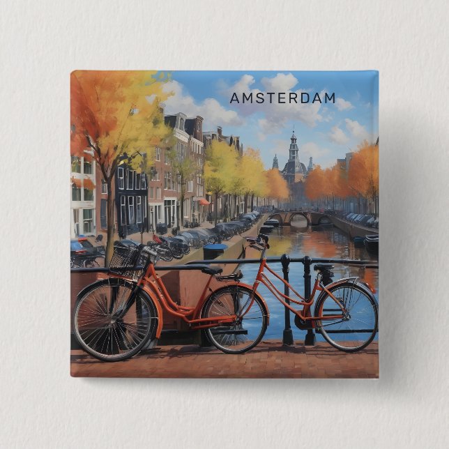 Anpassningsbar Text Amsterdam Knapp (Framsida)