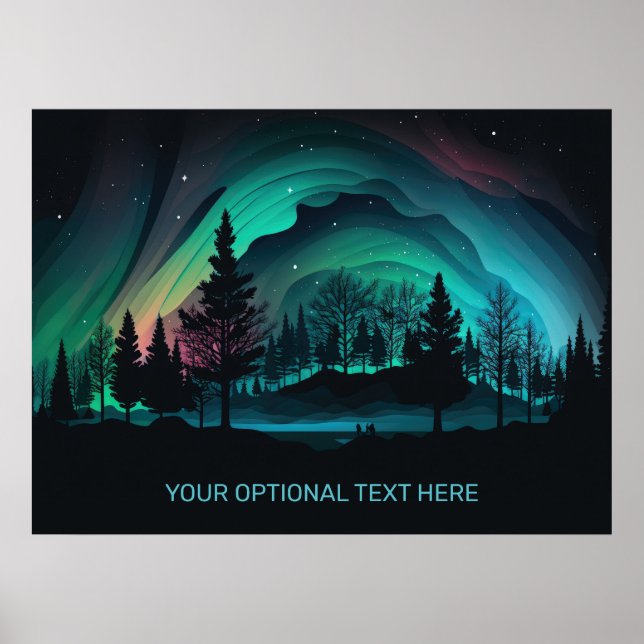 Anpassningsbar Text Aurora Borealis Illustration Poster (Framsidan)