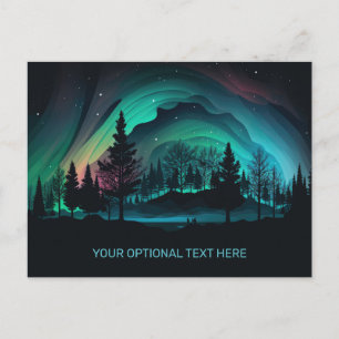 Anpassningsbar Text Aurora Borealis Illustration Vykort