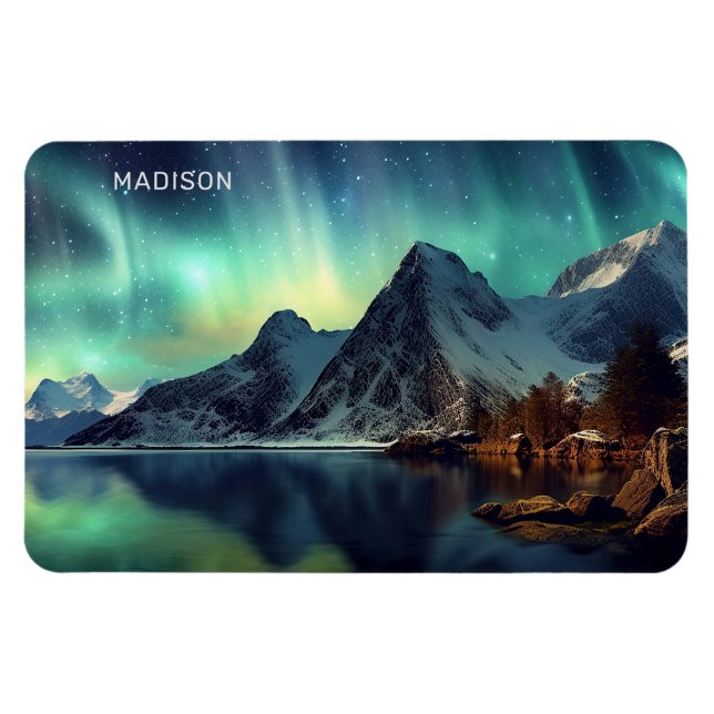 Anpassningsbar Text Aurora Borealis Magnet (Horisontell)