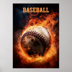 Anpassningsbar Text Baseball on Fire Poster