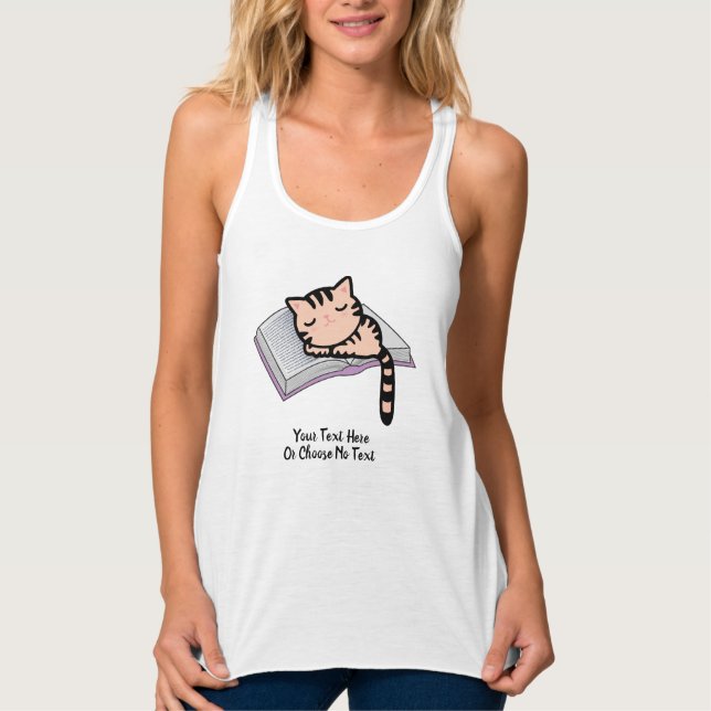 Anpassningsbar Text/Bok Älskare Cat Lover Kawaii T Linne Med Racerback (Framsida)