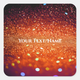 Anpassningsbar Text - Bokeh Glitter - Orange Fyrkantigt Klistermärke