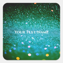 Anpassningsbar Text - Bokeh Glitter - Teal Fyrkantigt Klistermärke