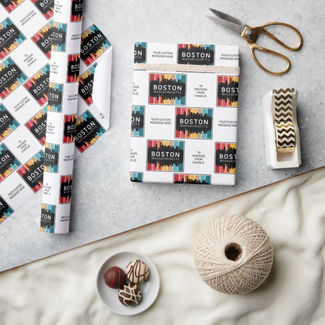Anpassningsbar Text Boston Massachusetts Presentpapper (Hantverk)