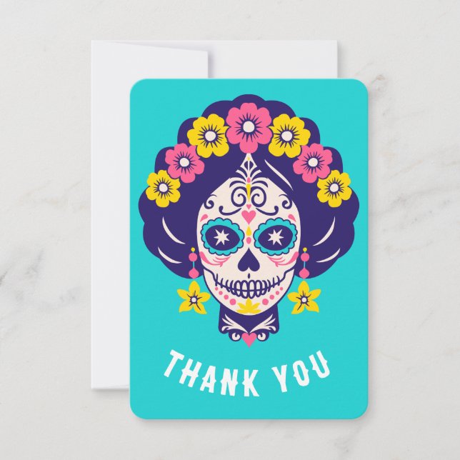 Anpassningsbar Text Bright Blommigt Sugar Skull Gi Tack Kort (Framsida)