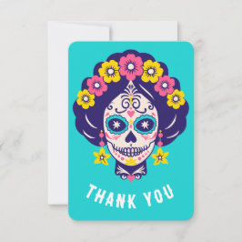 Anpassningsbar Text Bright Blommigt Sugar Skull Gi Tack Kort