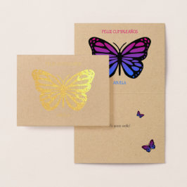 Anpassningsbar text Butterfly-födelsedagskalas gul Folierat Kort