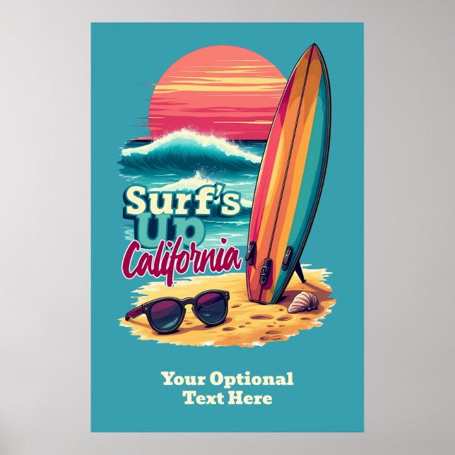 Anpassningsbar Text California Surfing Poster (Framsidan)