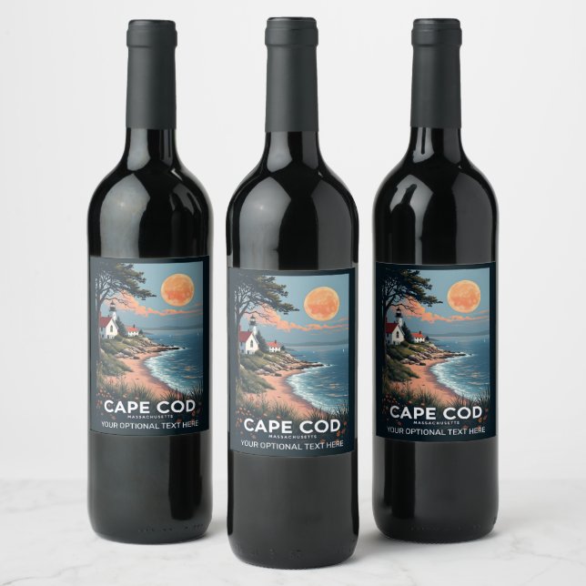 Anpassningsbar Text Cape Cod Massachusetts Vinflaska Etikett (Flaskor)