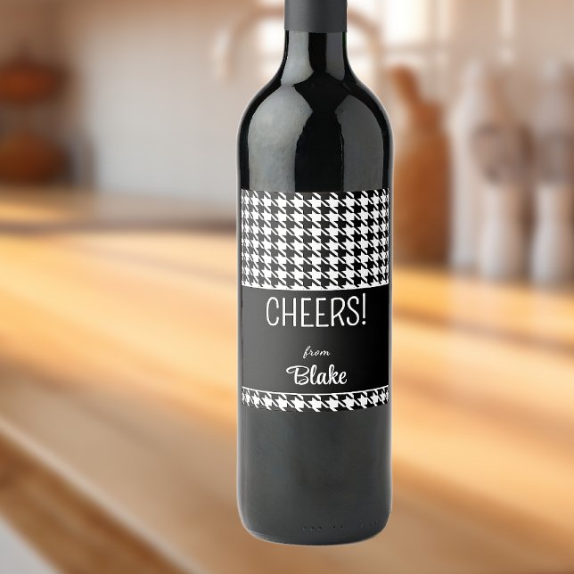 Anpassningsbar Text, CHEERS Black & White Houndsto Vinflaska Etikett (Skapare uppladdad)