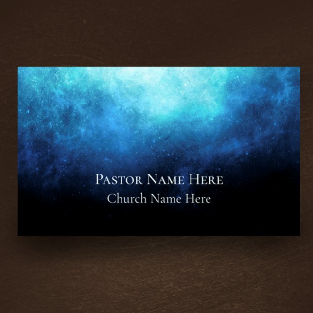 Anpassningsbar Text Christian Church Pastor Person Visitkort (Personalize this modern cool business card. Blue nebula on black custom business card.)