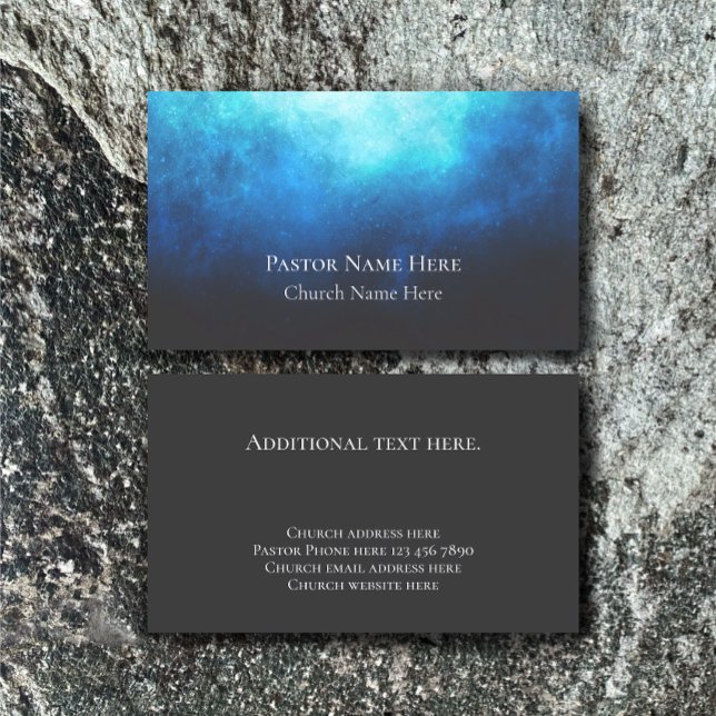 Anpassningsbar Text Christian Church Pastor Person Visitkort (Customize this business card template for a unique modern blue nebula contact card. Church pastor.)