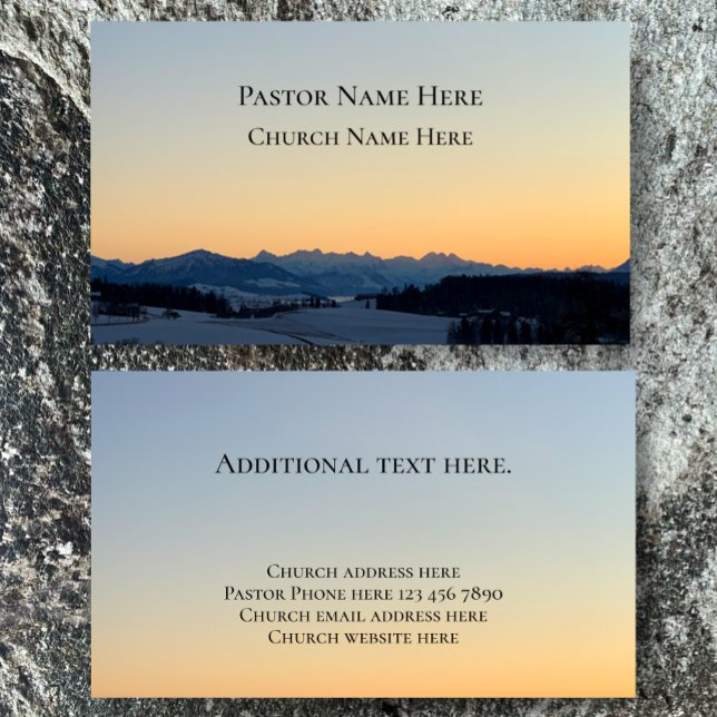 Anpassningsbar Text Christian Church Pastor Person Visitkort (Unique original Swiss mountain sunset photograph pastor church business calling card templates
)
