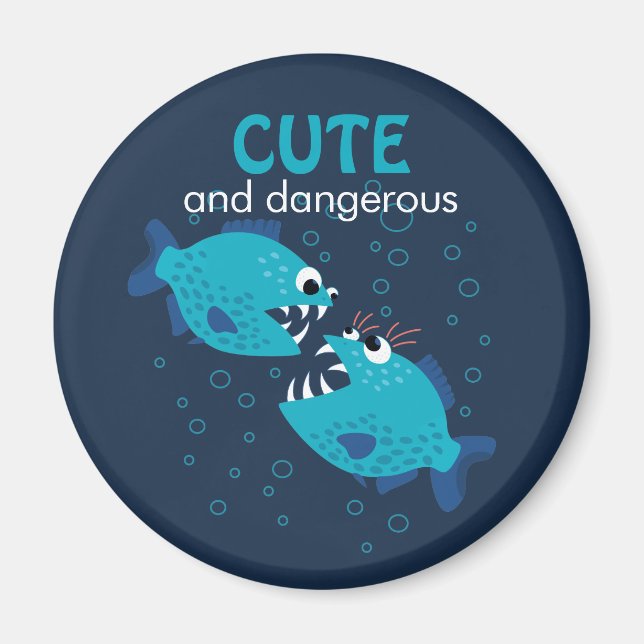 Anpassningsbar Text Cute and Dangerous Piranha Fis Magnet (Framsidan)