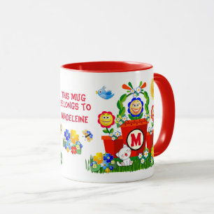 Anpassningsbar Text Cute Emoji Flowers Barn Mugg