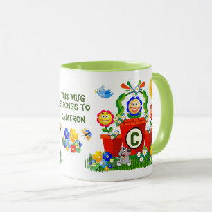 Anpassningsbar Text Cute Emoji Flowers Barn Mugg