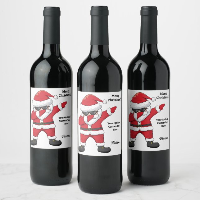 Anpassningsbar Text Dabbing Dancing Santa Vinflaska Etikett (Flaskor)