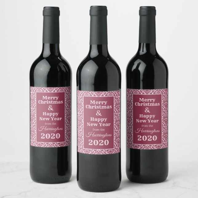 Anpassningsbar Text Damask Pattern vin etiketter (Flaskor)