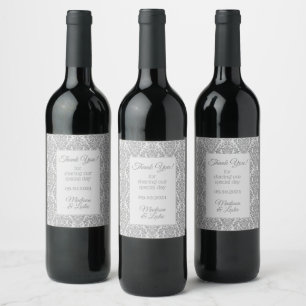 Anpassningsbar Text Damask Pattern vin etiketter