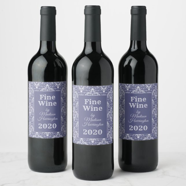 Anpassningsbar Text Damask Pattern vin etiketter (Flaskor)