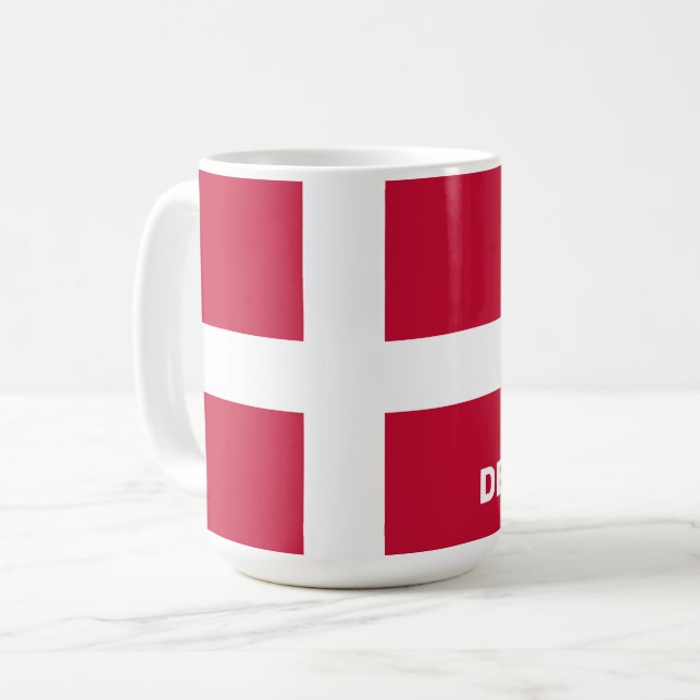 Anpassningsbar Text Danmark Flagga Kaffemugg (Framsida vänster)