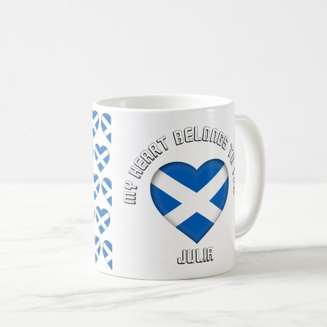 Anpassningsbar Text Den skotska Flagga Hearts Möns Kaffemugg (Framsida höger)
