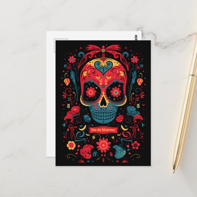 Anpassningsbar text Dia de Muertos ☠️ minne Radian Vykort (Fram/Back In Situ)