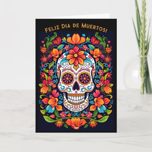 Anpassningsbar text Dia de Muertos ☠️ Sugar Skull Helgkort (Framsida)