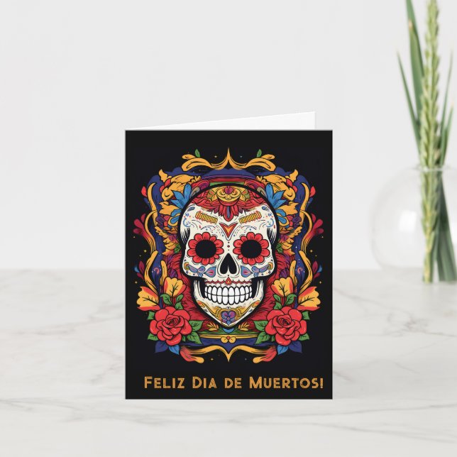 Anpassningsbar text Dia de Muertos ☠️ Sugar Skull Helgkort (Framsida)