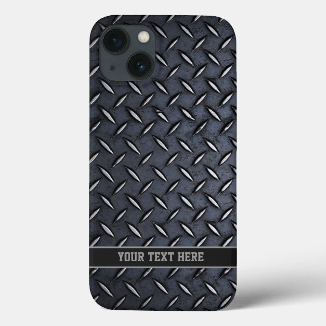 Anpassningsbar Text Diamond Plate Steel, se iPhone (Baksida)
