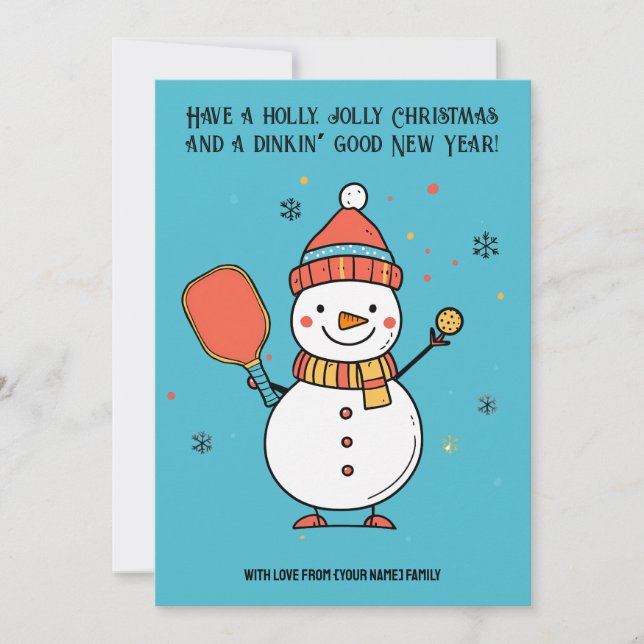 Anpassningsbar Text Dinking Snögubbe Julkort (Framsida)