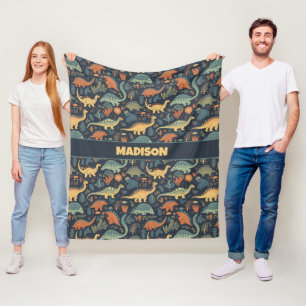 Anpassningsbar Text Dinosaur Mönster Fleecefilt