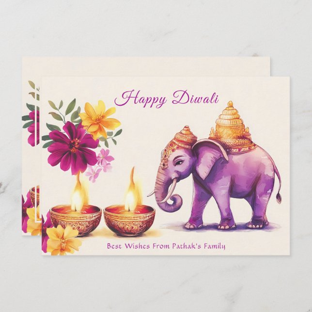 Anpassningsbar text, Diwali Elephant Grace Julkort (Fram/baksida)